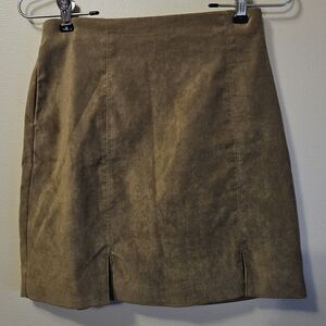 Hollister Women's Size XS High Rize Faux Suede Brown Mini Skirt Front Slits